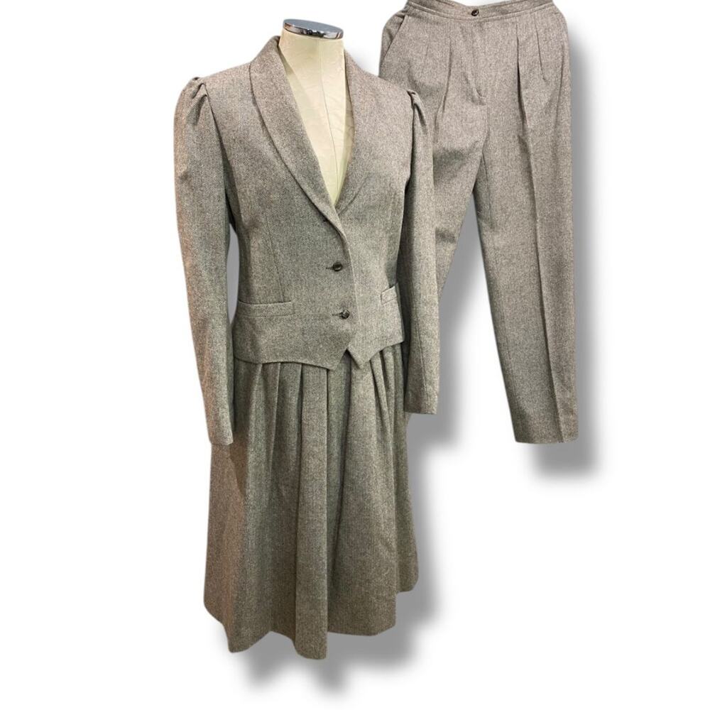 Size 10/12 Intuitions Womens 1980s Wool Blend Suit Pants Skirt Jacket